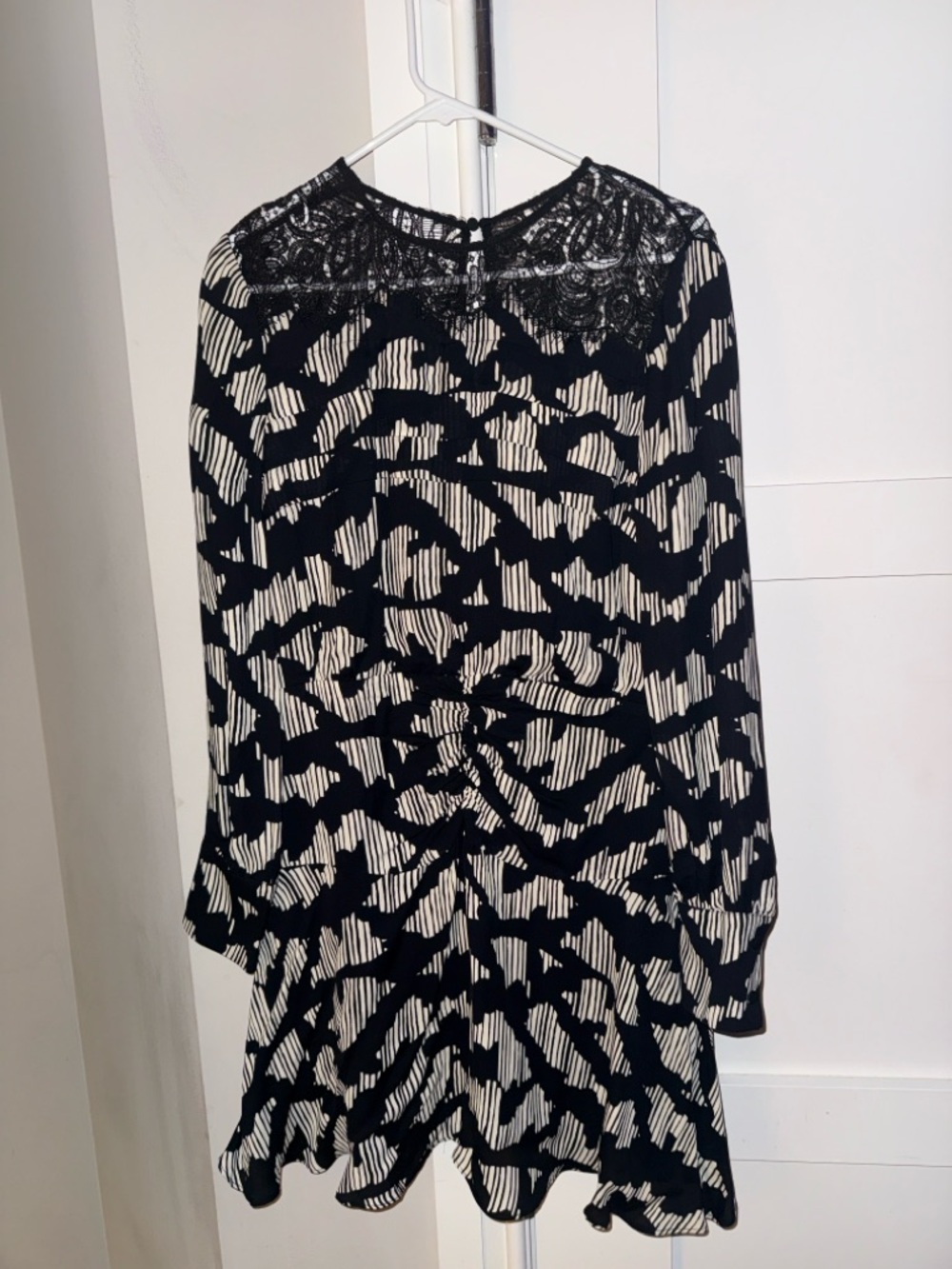 Reiss Black and White Patterned Lace-Trim Dress